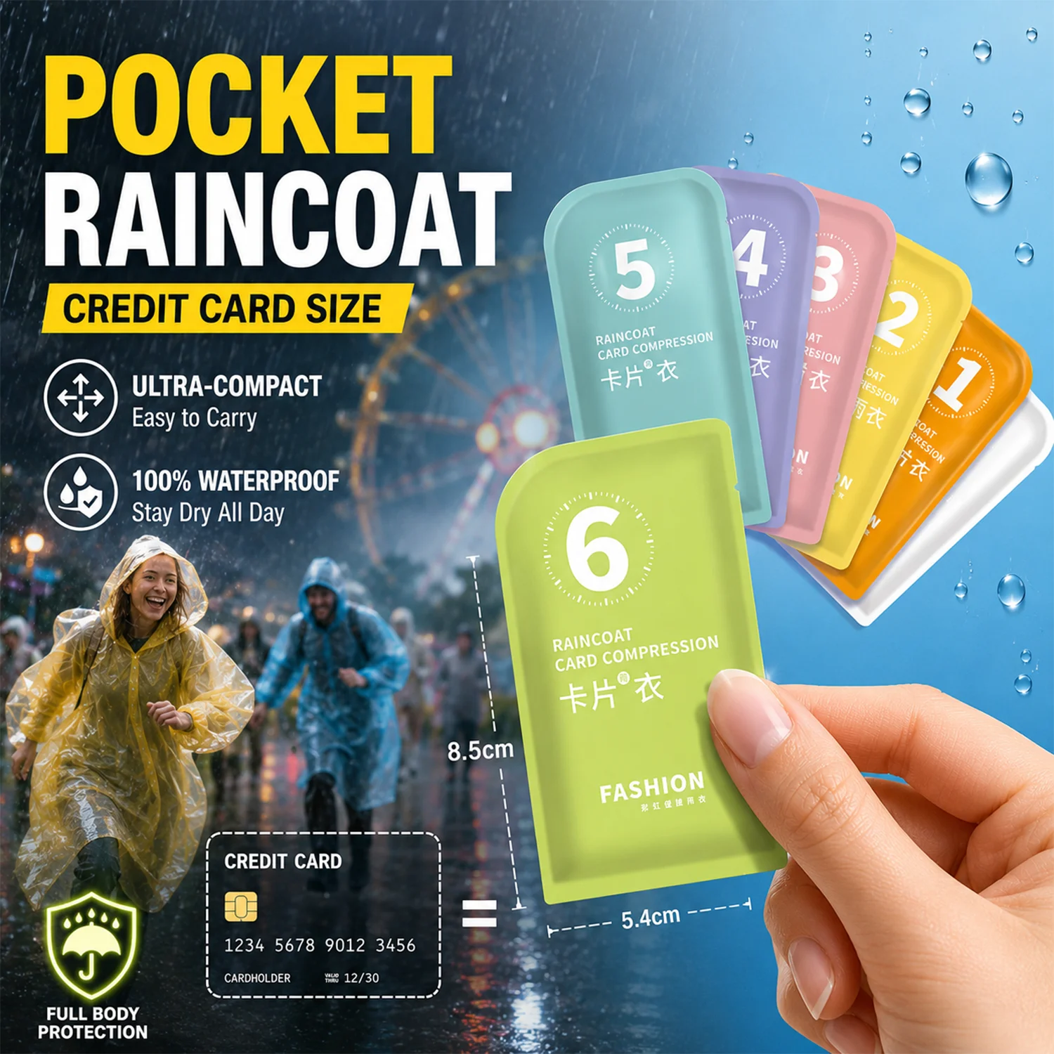 휴대용 카드 크기의 일회용 우비, 성인용, 주머니에 넣 - Emergency Poncho Rain 리뷰 및 가격